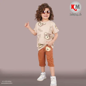 تیشرت شلوارک اسپرت طرح خرس قهوه ای