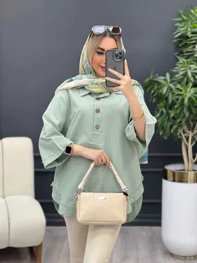 مانتو لینن یقه سه دکمه