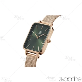 ساعت دنیل ولینگتون زنانه رزگلد صفحه سبز بند حصیری 105419