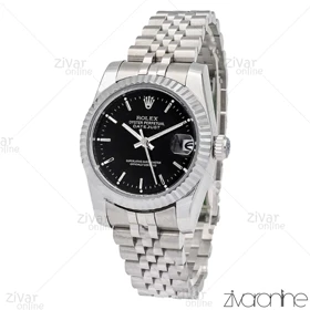 ساعت رولکس دیت جاست زنانه صفحه مشکی ایندکس خطی مدیوم 105912