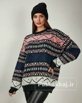 بلوز بافت لش سرخپوستی یقه گرد آستین بلند زنانه کد 1770