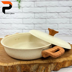 تابه 24 دودسته دسته چوبی گرانیتی کرمی هاناتک