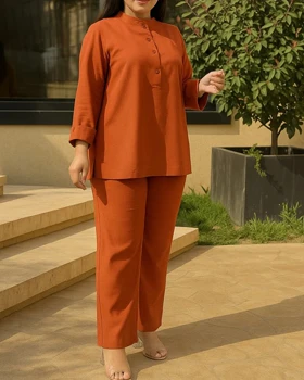 ست بلوز شلوار لینن عسل 2043