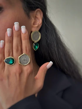 انگشتر سکه ای با نگین اشک