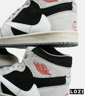 کفش کتانی مردانه و زنانه ساق‌دار طوسی مشکی سفید NIKE travis scott