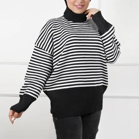 بلوز بافت یقه اسکی راه راه 3058