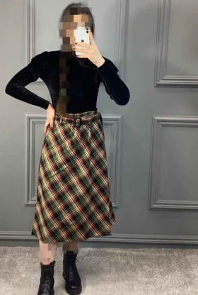 دامن چهارخونه پشمی قد 75 کد 50129