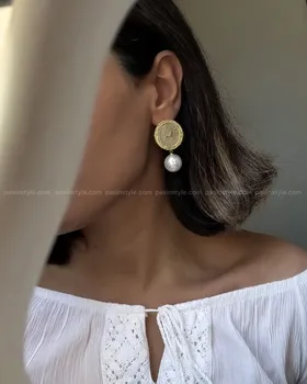 گوشواره سکه دوریالی مرواریدی