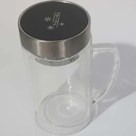 لیوان دمنوش دو جداره پیرکس با درب استیل 400 میلی لیتر