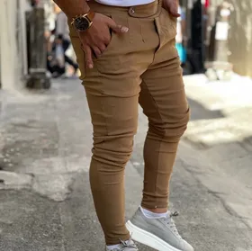 شلوار مردانه مدل اسلش رنگ شتری کمرهیتلری بنگال کش