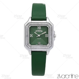 ساعت الکسا اسپشیال A2019 زنانه صفحه سبز دور نگین بند چرمی 106215