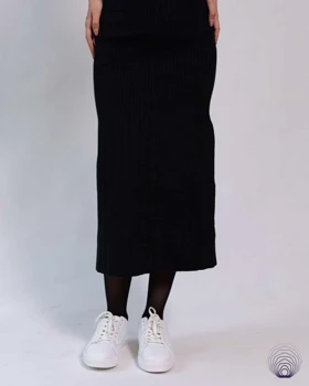 دامن بافت زنانه مشکی بافتنی راحت و بلند