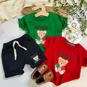 ست تیشرت شلوارک کتان خرسی moschino