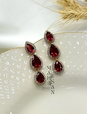 گوشواره زنانه ژوپینگ جواهر یاقوتی طرح اشک سرخ
