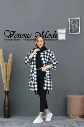 مانتو چهارخونه نخی جیب پاکتی