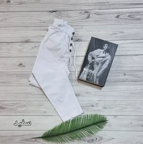 شلوار مام فیت کتان کد 20107 (سفید)