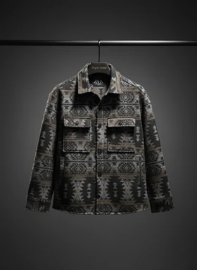 پیراهن پشمی باکسی طرح آزتک خفن رنگ نوک مدادی کد 861