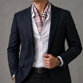 دستمال گردن چهارخونه مردانه طرح Burberry (صورتی)