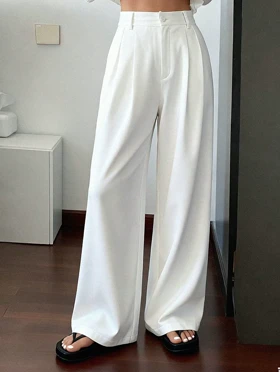 شلوار پارچه ای زنانه فاق بلند پلیسه‌دار شلوار واید رسمی و روزمره1038