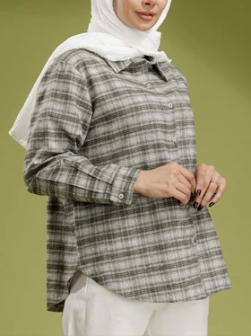 تونیک زنانه پشمی چهارخونه یقه مردانه 50113