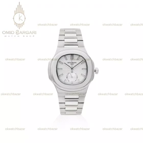 ساعت مچی پتک فیلیپ ناتیلوس زیرثانیه بند سیلور صفحه سفید Patek Philippe Nautilus