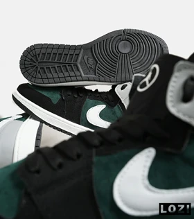 کفش کتانی ساق‌دار طوسی سبز مشکی مردانه Nike air jordan 1