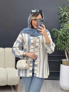 شومیز تک جیب راه راه پایین هلال
