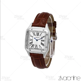 ساعت کارتیر مدل سانتوس دومونت قاب نقره ای بند چرم قهوه ای مدیوم 106171