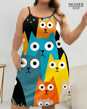 لباس خواب سایز بزرگ مدل گربه های رنگی