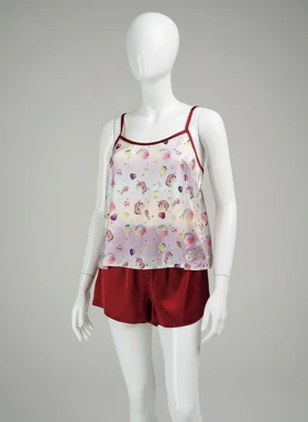 ست لباس خواب تاپ و شورتک ساتن طرح اسب شاخ دار و بستنی