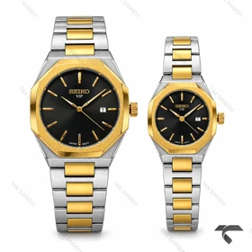 ساعت ست سیکو کلاسیک رفرنس 31668 دورنگ طلایی صفحه مشکی Seiko-11529-S