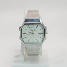 ساعت مچی مردانه والار Walar بند کرکره ای با قفل ریلی (نقره ای صفحه سفید)