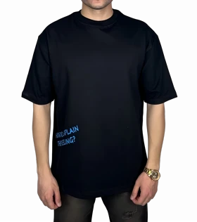 تیشرت آستین کوتاه مردانه مشکی با چاپ نوشته آبی