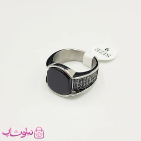انگشتر مردانه استیل مدل نقره ای مشکی با نگین مارگازیت کیفیت مستر کد 750