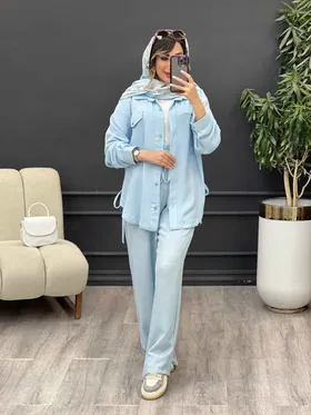 ست مانتو و شلوار دو جیب پایین بند