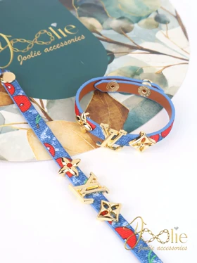 دستبند چرمی طرح دار لویی ویتون کد B2125 (ابی روشن)