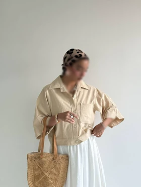 شومیز باکسی تک جیب مدل بهارا کد 50266