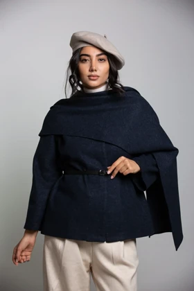 پالتو کت فوتر شالدار (سرمه ای)