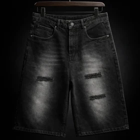 شلوارک جورس بگ جین ذغالی مردانه با زاپ کاستوم فوق‌العاده خفن 2026