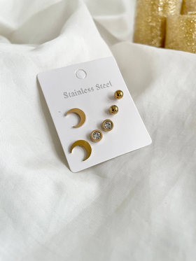 پک گوشواره استیل طرح ماه و گوی
