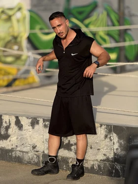 ست هودی و شلوارک نیم زیپ NIKE مشکی