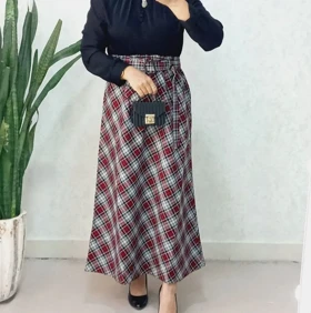 دامن چهارخونه پشمی قد 90 کد 50138