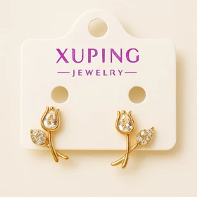 گوشواره ژوپینگ طرح گل لاله طلایی نگین‌دار – مدل ظریف و شیک