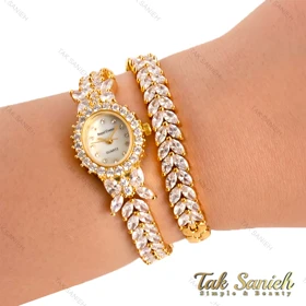 ساعت رویال کرون زنانه فول نگین مجلسی طلایی دو دور Royal-4501-L