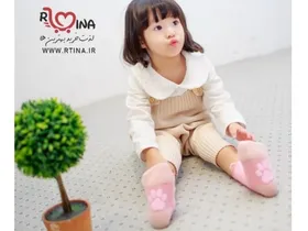 جوراب دخترانه نیمه حوله ای خرسی صورتی