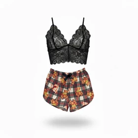 ست نیمتنه گیپور و شلوارک طرح تدی 056