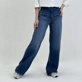 شلوار جین بگی زنانه آبی تیره