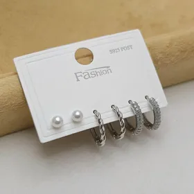 پک گوشواره نگین‌دار اسرین با آبکاری نقره925 رنگ سیلور