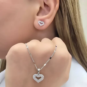 نیم ست نقره 925 زنانه مدل قلب نگین‌دار ترند