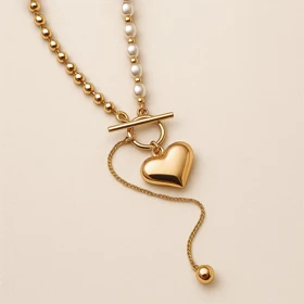 گردنبند طلایی زنانه مرواریدی با آویز قلب برند Xuping